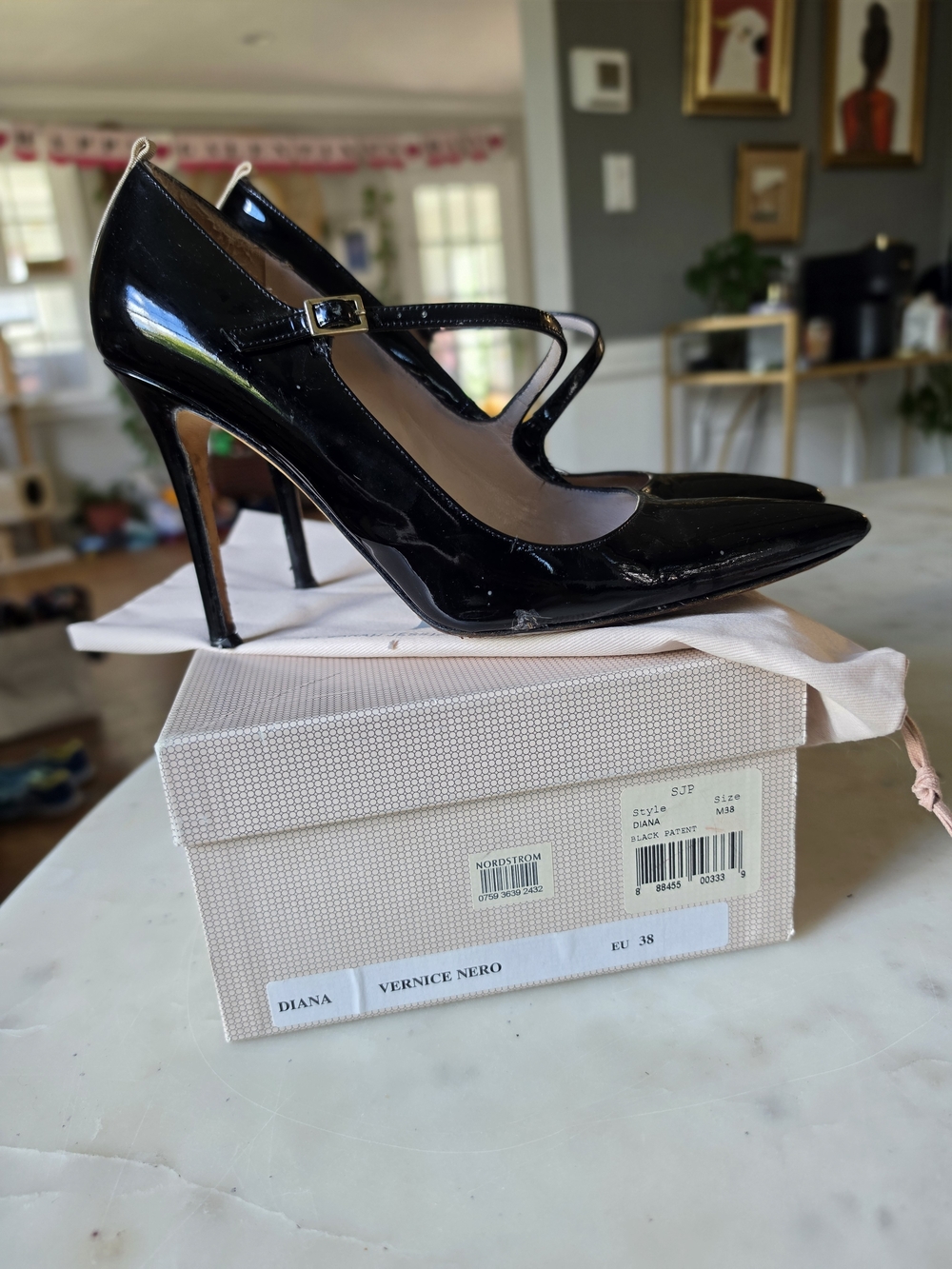 SJP by Sarah Jessica Parker Diana Black Patent Leather Heels Size 38/8